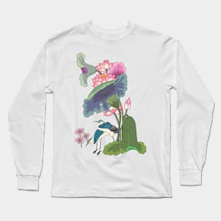 Minhwa: Lotus and Night Herons D Type (Korean traditional/folk art) Long Sleeve T-Shirt